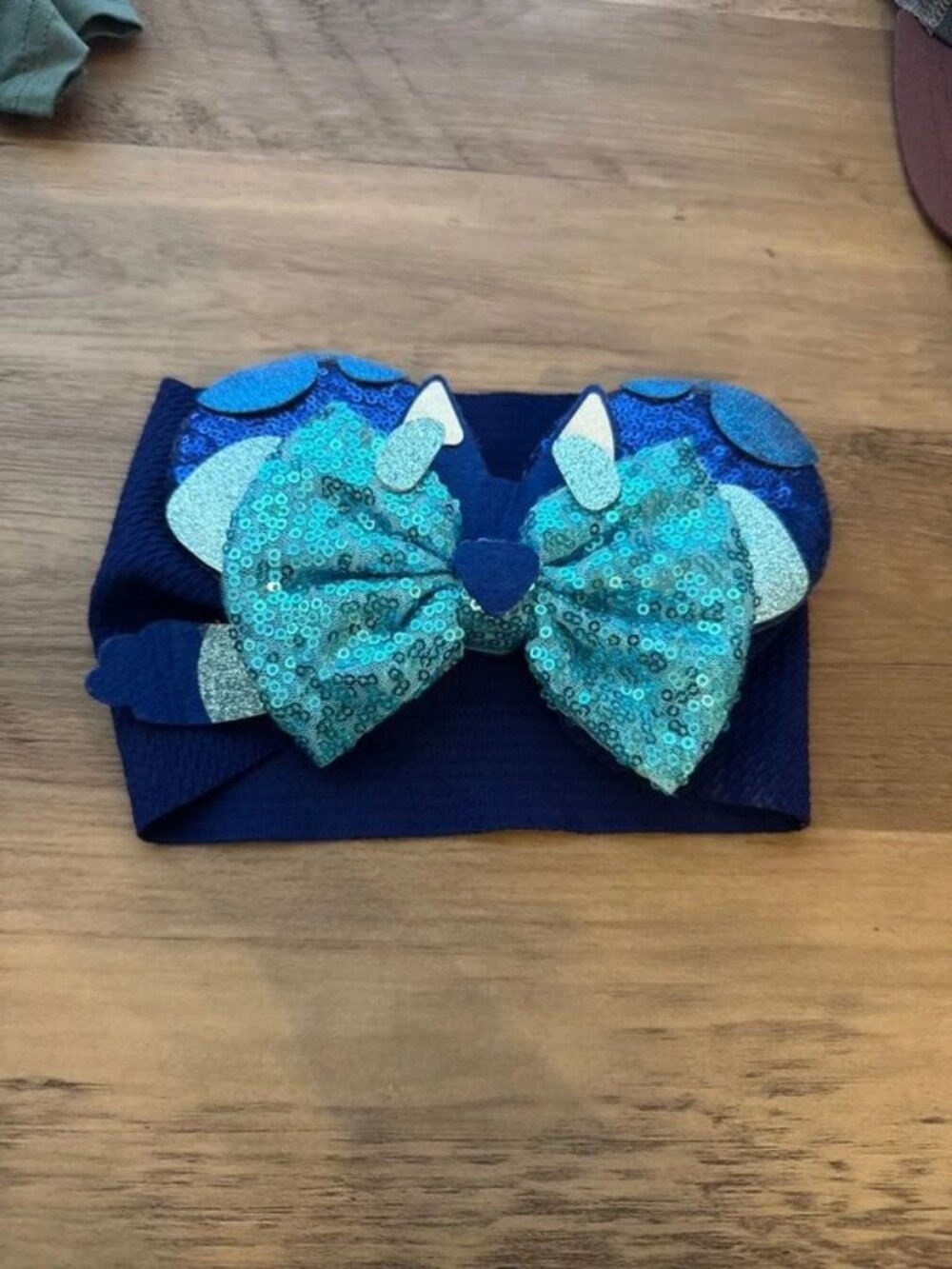 Unbranded Sequined Mouse Ears Bow Baby Stretch Headband Navy Blue OS
